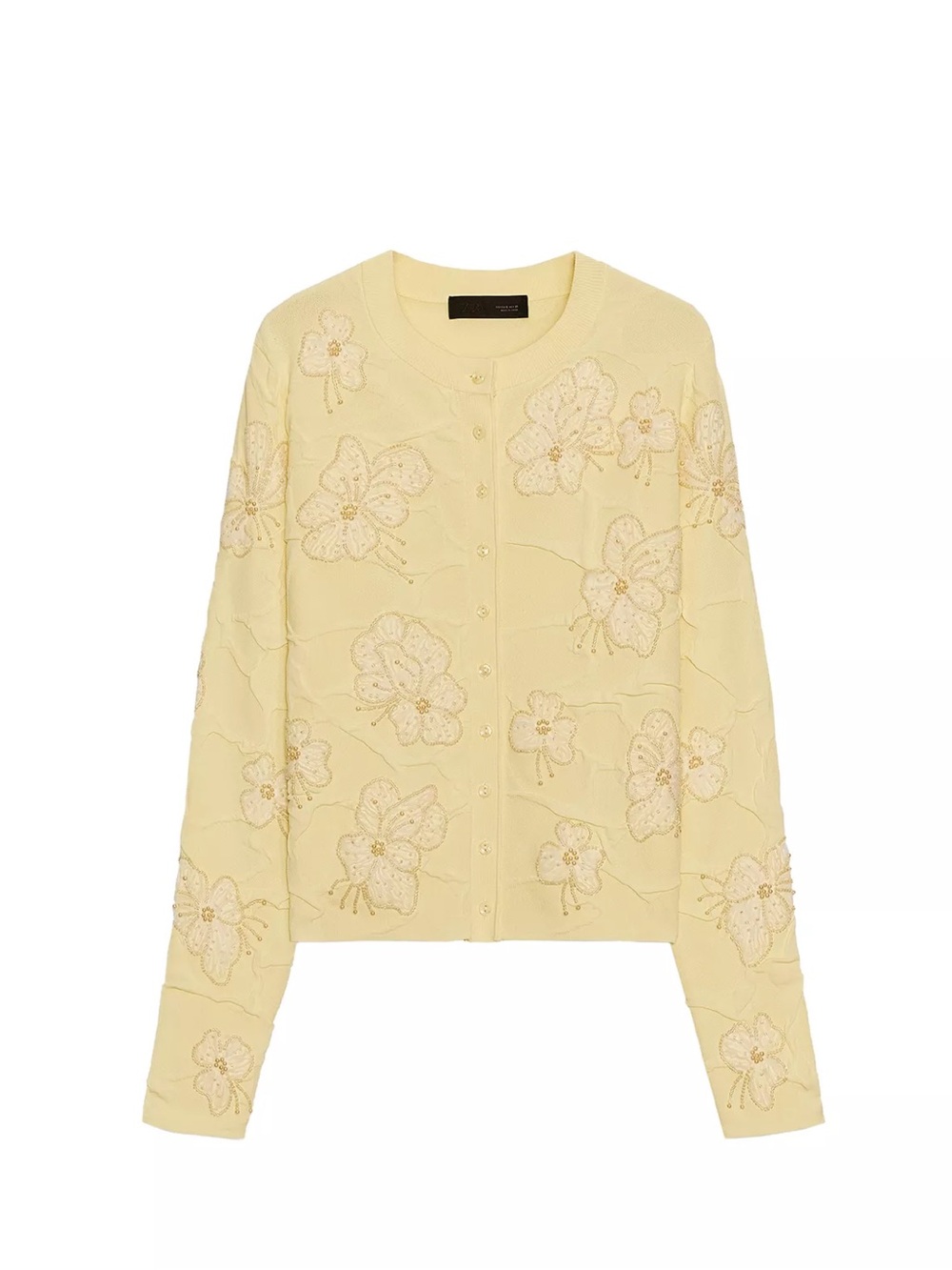 Zara Light Yellow Floral Beaded Embroidered Cardigan Sweater